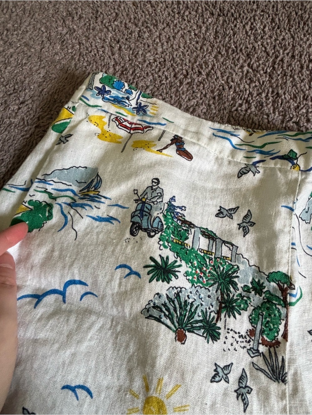 Boden 100% Linen Illustrated Travel Print Wide-Leg Pants — US 10L / UK 14L - Picture 6 of 10